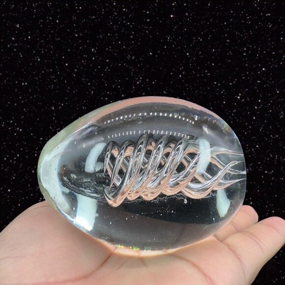 Clear Art Glass Paperweight Figurine With Swirls Inside Small Bubbles 3.5"T 2.5" - Picture 2 of 9